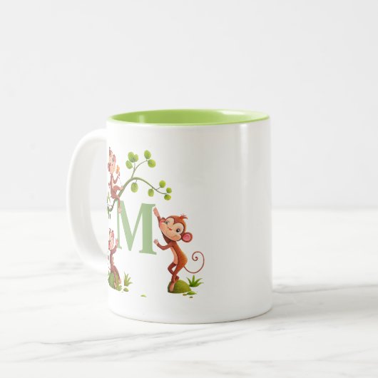 Trois mignons singes et une Mug de Monogramme Vert (Devant gauche)