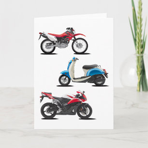 Trois Motos Cartes De Voeux Rouge Et Bleu