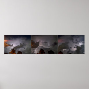 Trois nuages de tempête de la foudre photos Poster