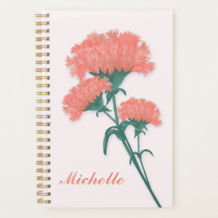 Trois oeillets rose pâle, avec le nom