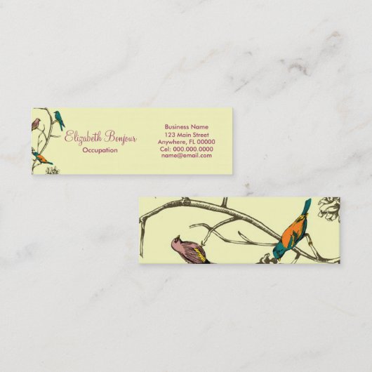 Trois oiseaux parlant des cartes de visite de ~ (Devant / Derrière)