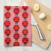 Trois petits Ladybugs - Serviette de cuisine 16" x (Quart Plié)