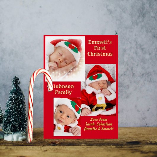 Trois Photo Baby 1er Noël Carte de confiserie fami