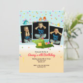Trois photo Cadre animal Anniversaire Invitation (Debout devant)