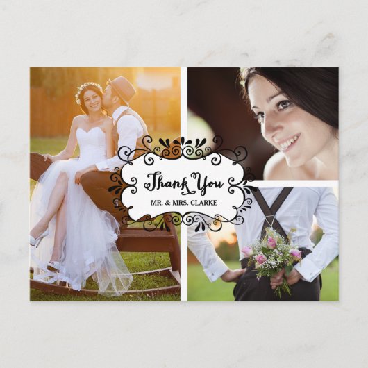 Trois Photo Collage Mariage Merci carte postale (Devant)