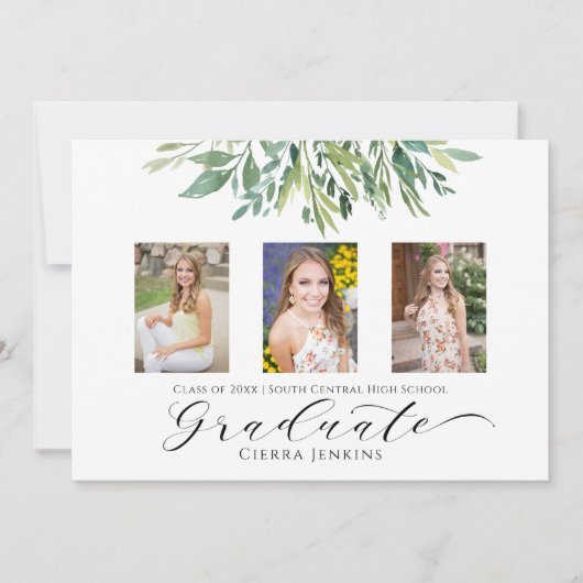 Trois Photo Greenery Graduation Party Invitation (Devant)