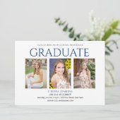 Trois photo White Blue Graduation Party Invitation (Debout devant)