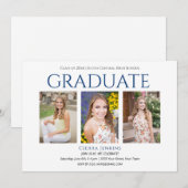 Trois photo White Blue Graduation Party Invitation (Devant / Derrière)