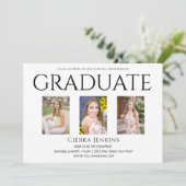 Trois photo White Graduation Party Invitation (Debout devant)