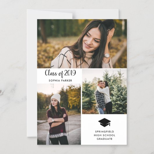 Trois photos | Faire-part de graduation moderne (Recto)