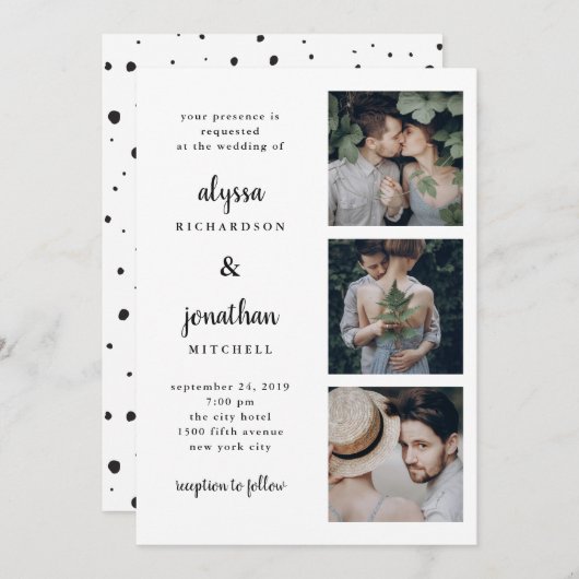 Trois photos | Faire-part de mariage simple et mod (Devant / Derrière)