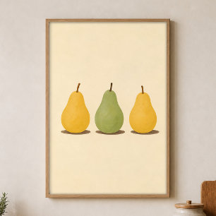 Trois Poires Affiche d'art à l'aquarelle Cottageco