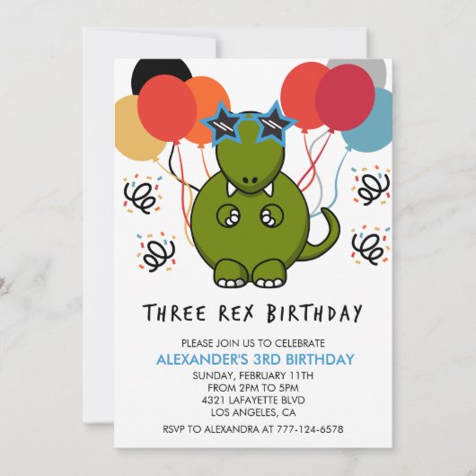 Trois rex anniversaire invitation dinosaure 3e Coo (Devant)