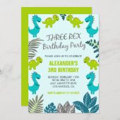 Trois rex anniversaire invitation dinosaure 3e Coo (Devant / Derrière)
