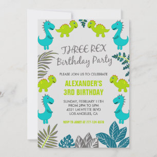 Trois rex anniversaire invitation dinosaure 3e Coo