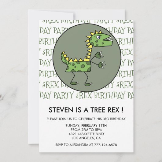 Trois rex anniversaire invitation dinosaure 3ème e (Devant)