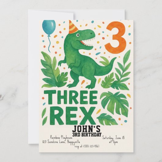 Trois Rex Birthday Invitation Boy - Dinosaur 3e (Devant)