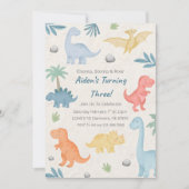 Trois Rex Dinosaur 3e Invitation d'anniversaire (Devant)