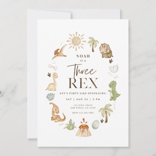 Trois Rex Dinosaur 3e Invitation d'anniversaire (Devant)