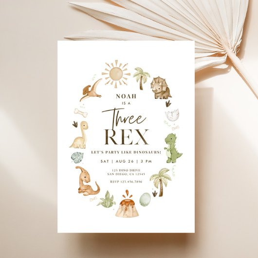 Trois Rex Dinosaur 3e Invitation d'anniversaire
