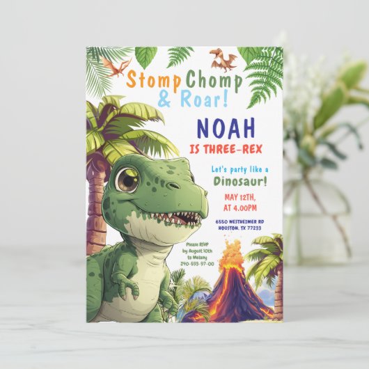 Trois Rex Dinosaur invitation d'anniversaire (Debout devant)