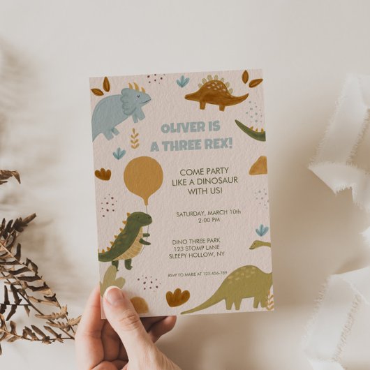 Trois Rex Dinosaure 3ème Garçon Invitation Anniver