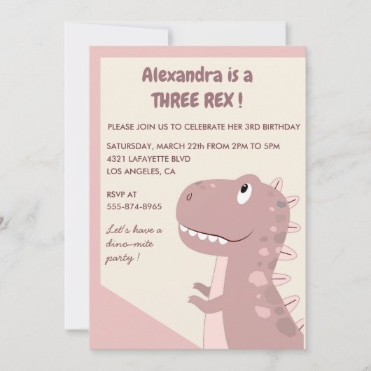 Trois rex invitation d'anniversaire 3 rex Fille mi (Devant)