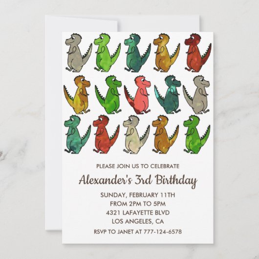 Trois rex invitation d'anniversaire colorée blanch (Devant)