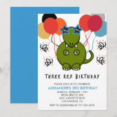 Trois rex invitation d'anniversaire dinosaure 3ème (Devant / Derrière)