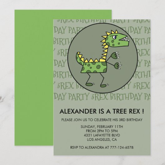 Trois rex invitation d'anniversaire dinosaure 3ème (Devant / Derrière)