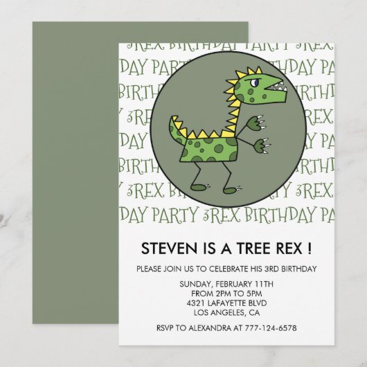 Trois rex invitation d'anniversaire dinosaure 3ème (Devant / Derrière)
