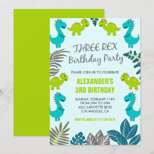 Trois rex invitation d'anniversaire dinosaure 3ème