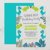 Trois rex invitation d'anniversaire dinosaure 3ème (Devant / Derrière)