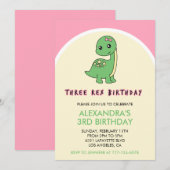 Trois rex invitation d'anniversaire fille dinosaur (Devant / Derrière)
