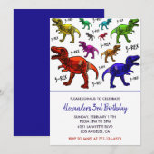 Trois rex invitation d'anniversaire garçon coloré (Devant / Derrière)
