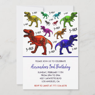 Trois rex invitation d'anniversaire garçon coloré