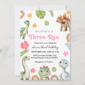 Trois Rex Invitation fille Dinosaur anniversaire (Devant)