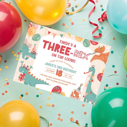 Trois Rex Invitation Garçon. Dinosaur 3ème Anniver