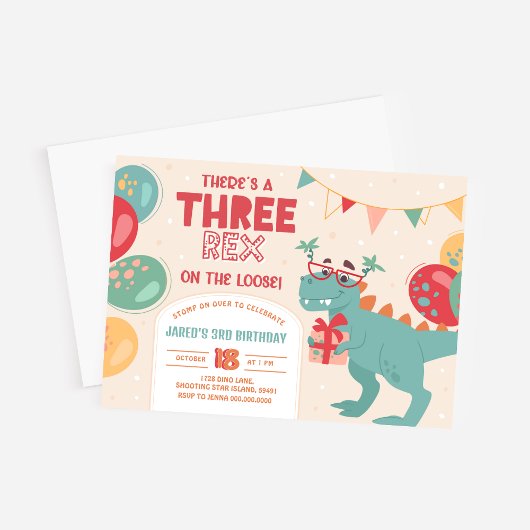 Trois Rex Invitation Garçon. Dinosaur 3ème Anniver