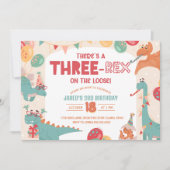 Trois Rex Invitation Garçon. Dinosaur 3ème Anniver (Devant)