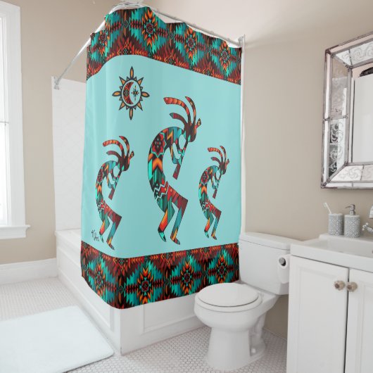Trois rideau de douche Kokopelli Sud-Ouest (En situation)