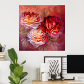 Trois Roses - Rouge - Poster d'Art (Bureau à domicile)