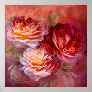 Trois Roses - Rouge - Poster d'Art