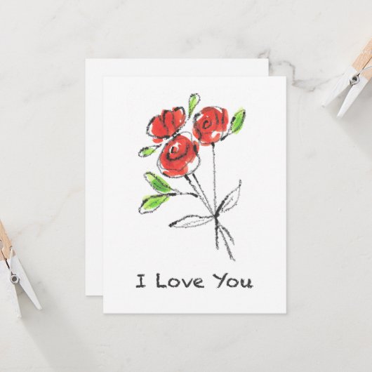 Trois Roses Rouges Bouquet "Je t'aime" Carte (Devant/Arrière en situation)