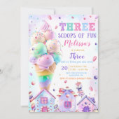 Trois Scoops de crème glacée amusante Invitation d (Devant)
