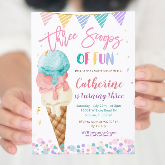 Trois Scoops Of Fun 3ème anniversaire Invitation d