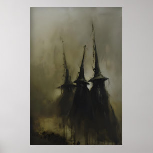 Trois silhouettes de sorcières dans un poster occu