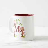 Trois singes mignons et mug à monogramme bordeaux (Devant gauche)