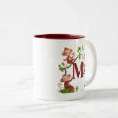 Trois singes mignons et mug à monogramme bordeaux (Devant droit)