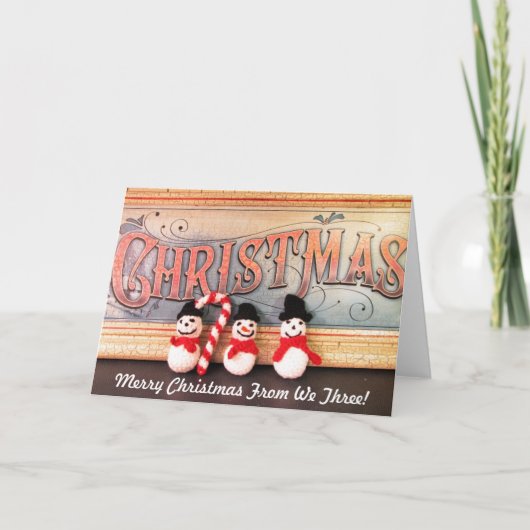 Trois Snowmen avec carte de Noël Canne (Devant)